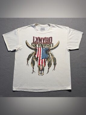 Lynyrd Skynyrd Americana Steer Skull T-Shirt 1X Oversized White Graphic Tee